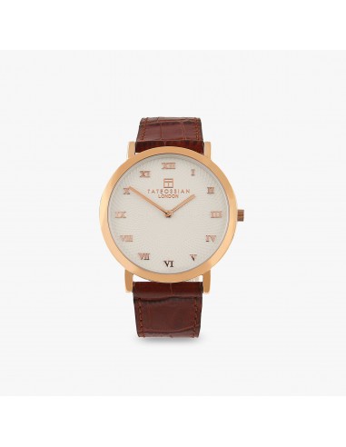 Rotondo Guilloché Ultra Slim Watch With Brown Italian Leather and Rose Gold Plated Stainless Steel vous aussi creer 