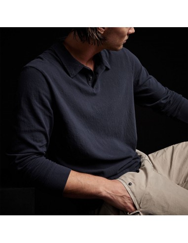 Brushed Jersey Long Sleeve Polo - Blue Oil acheter en ligne