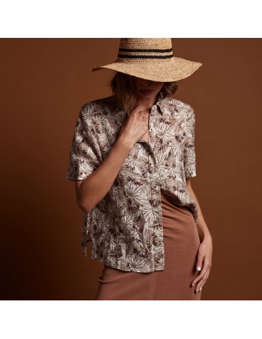 Palm Printed Linen Shirt - Nutmeg pas chere