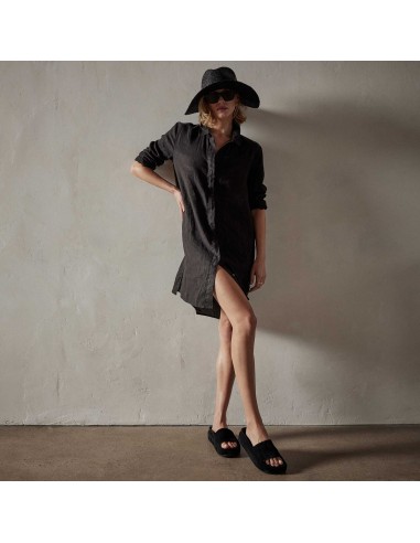 Lightweight Linen Shirt Dress - Black Voir les baskets