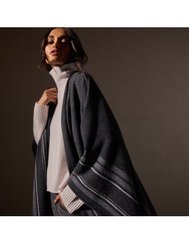 Recycled Cashmere Striped Poncho - Coal pas cher 