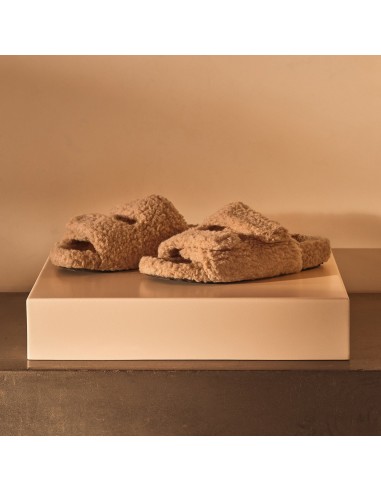 Women's Double Strap Shearling Slide - Taupe soldes