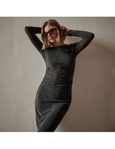 Ruched Velvet Long Sleeve Dress - Carbon plus qu'un jeu 