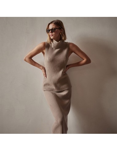 Ribbed Cashmere Sleeveless Turtleneck - Mocha de pas cher