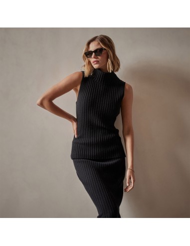 Ribbed Cashmere Sleeveless Turtleneck - Black Fin de série