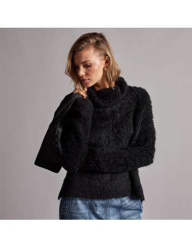 Wool Blend Sherpa Turtleneck Sweater - Black livraison gratuite