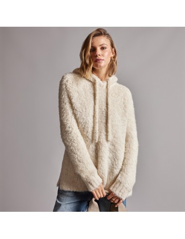 Wool Blend Sherpa Hooded Sweater - Natural 50% de réduction en Octobre 2024