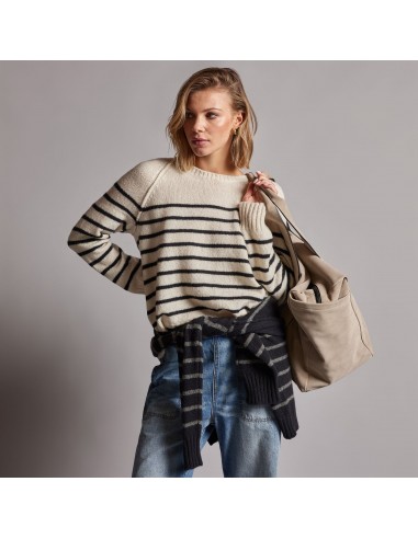 Nautical Stripe Cashmere Sweater - Ivory/Black Fin de série