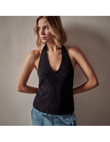 Stretch Velvet Halter Neck Top - Black une grave pollution 