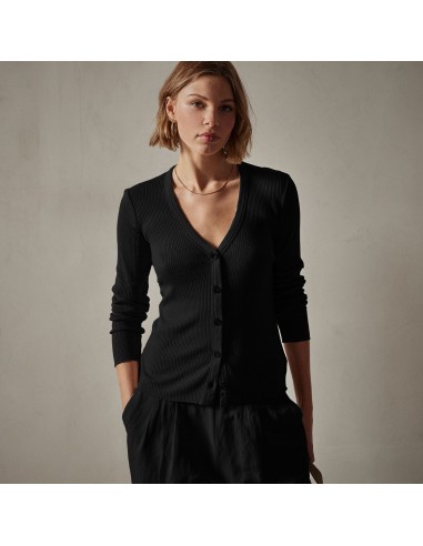 Cotton Cashmere Rib Cardigan - Black brillant des détails fins