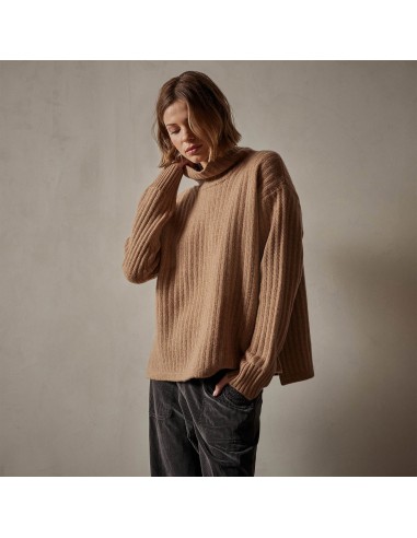 Ribbed Cashmere Funnel Neck - Caramel prix