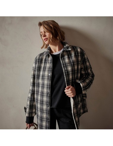 Sherpa Lined Plaid Jacket - Black/White pas chere