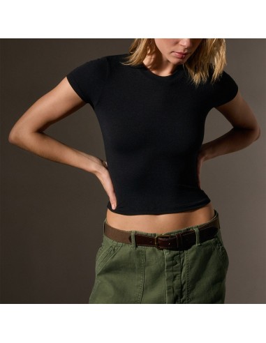 Short Sleeve Cropped Tee - Black pas cher