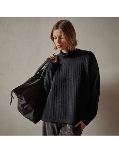 Ribbed Cashmere Funnel Neck - Black brillant des détails fins