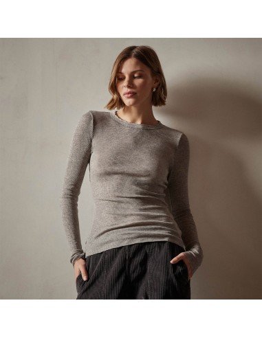 Cotton Cashmere Blend Ribbed Long Sleeve Crew - Heather Grey chez Cornerstreet bien 