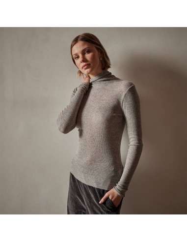 Cotton Cashmere Blend Ribbed Turtleneck - Heather Grey shop