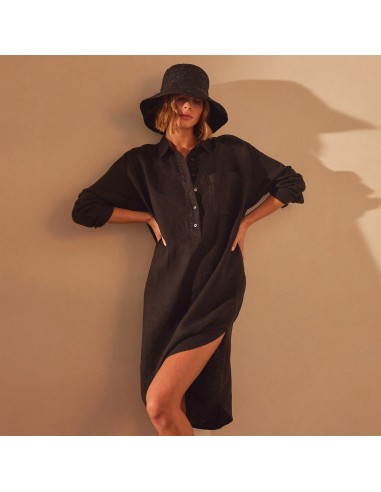 Linen Shirt Dress - Black de France