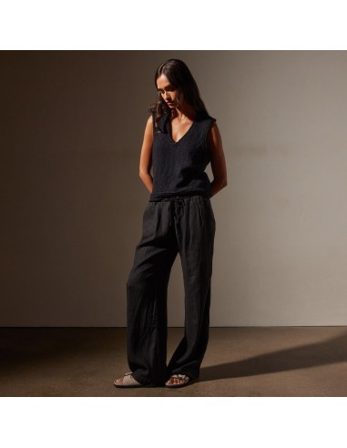 Wide Leg Relaxed Linen Pant - Black ou a consommer sur place