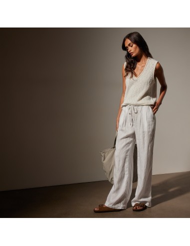 Wide Leg Relaxed Linen Pant - White vente chaude votre 