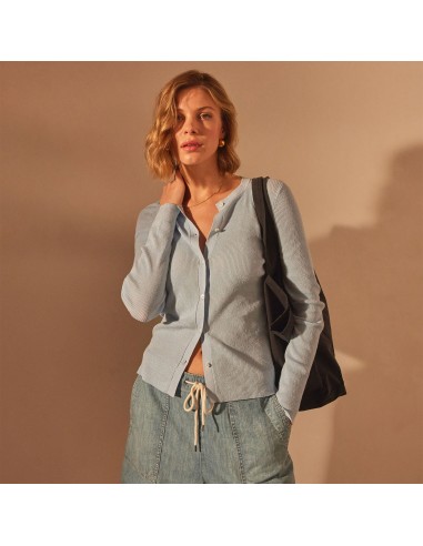 Stretch Linen Ribbed Cardigan - Bleached Blue Voir les baskets