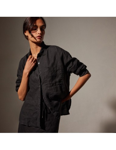 Linen Oversized Shirt - Black Les magasins à Paris et en Île-de-France