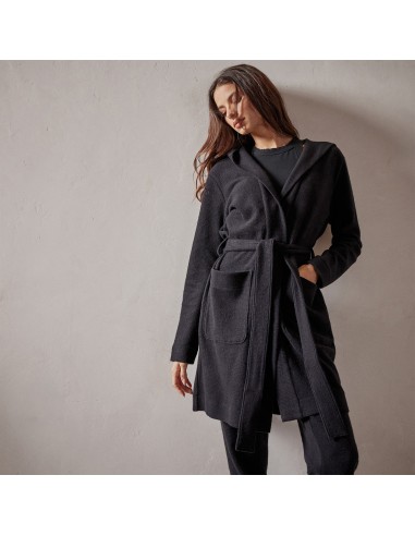 Brushed Thermal Knit Hooded Robe - Black votre