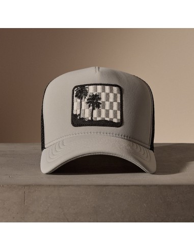 Checkered Palm Embroidered Trucker Hat - Pale Grey ouvre sa boutique