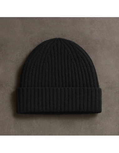 Recycled Cashmere Ribbed Beanie - Black Paris Déstockage Promo