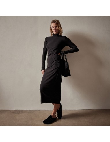 Recycled Brushed Jersey Ruched Turtleneck Dress - Black l'évolution des habitudes 